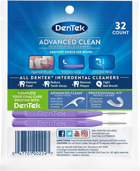 Dentek Slim Brush Deep Clean Tight Teeth, 32 Count (6 Pack)