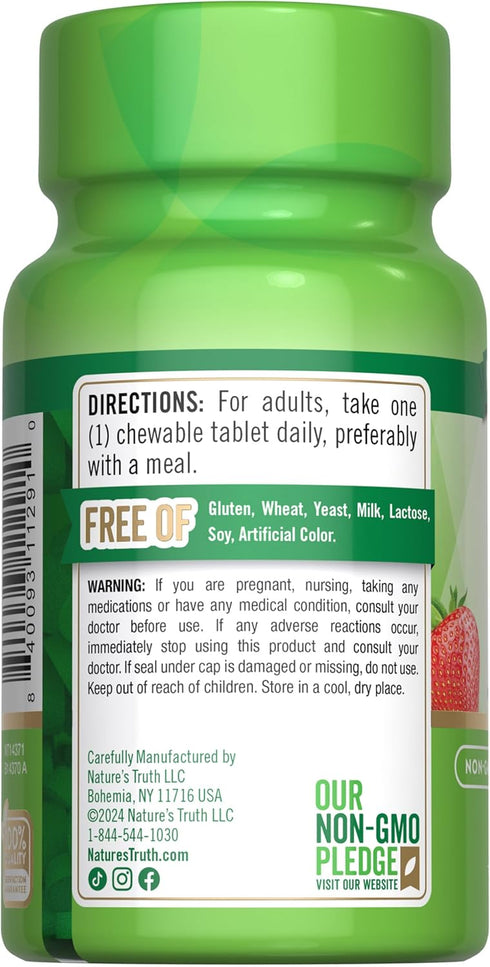Nature's Truth Chewable Vitamin D3 2,000 IU | 100 Tablets | Berry Flavor | Vegetarian, Non-GMO, & Gluten Free Supplement