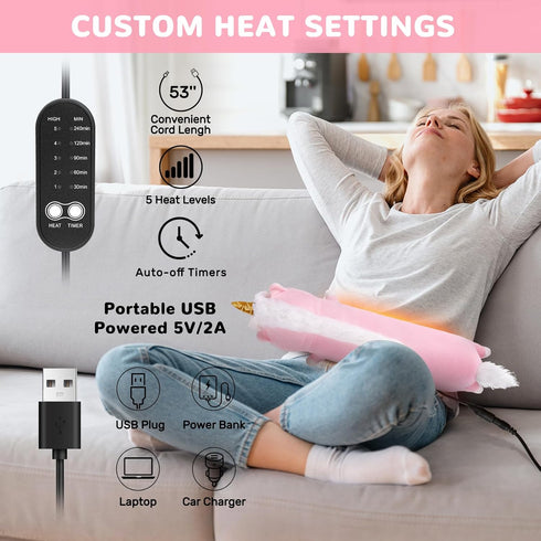 Unicorn Heating Pad for Period Cramps Menstrual Pain Relief, Portable Electric Heat Pads USB Powered, Cute Unicorn