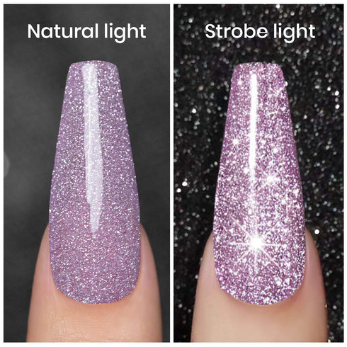 RARJSM Reflective Glitter Gel Polish - Light Purple Sparkle Nail Art Varnish for Salon Home DIY U V L E D Cure Required