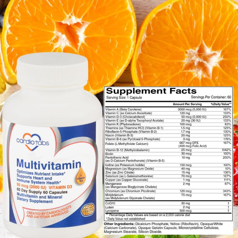 Multivitamin for Heart and Immunity - Supplements for Men & Women with B-Vitamin Complex, 60-Count Bottle