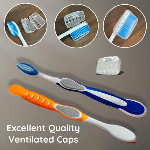 Value Set of 7 Medium Bristles Toothbrushes - Comfort Hold Soft Silicone, Non-Slip, Ergonomic with 4 Ventilated Covers