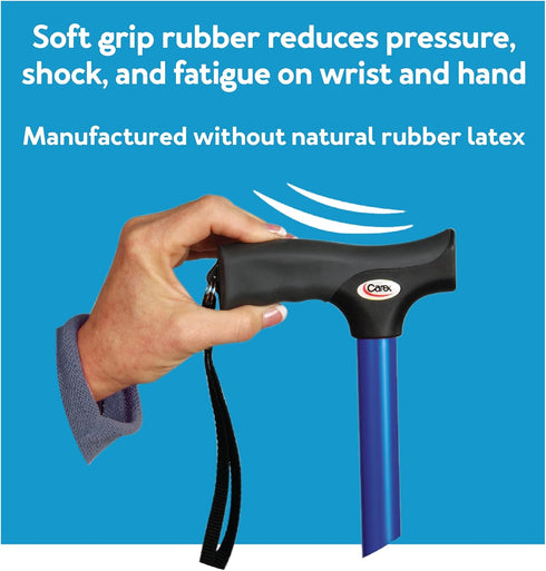 Carex Soft Grip Folding Cane, Adjustable Height (33"-37"), Anti-Slip Rubber Tip, Black