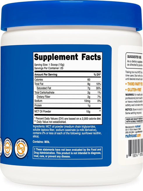 Nutricost Premium MCT Oil Powder, 0.5 LBS - Best for Keto, Zero Net Carbs, Non-GMO, Gluten Free