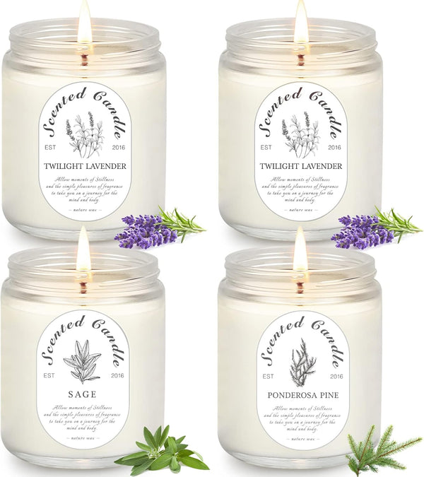 Scented Candle Gift Set, 4 Pack Soy Wax Scented Candles for Home