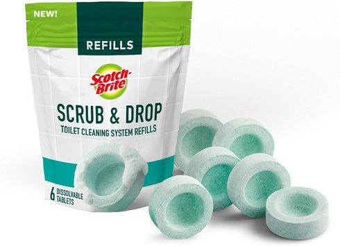 Scotch-Brite Scrub & Drop Toilet Cleaning System Refills, Dissolvable Toilet Bowl Cleaner Pad Tablets (6 Refills)