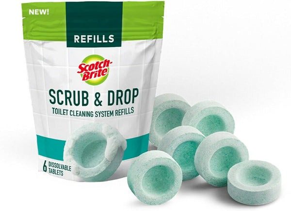 Scotch-Brite Scrub & Drop Toilet Cleaning System Refills, Dissolvable Toilet Bowl Cleaner Pad Tablets (6 Refills)
