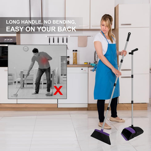 Set, 51" Set Set Broom with Dustpan Combo Household Dustpans and Broom, Standing Dust Pan for Home, Purple Cleaning