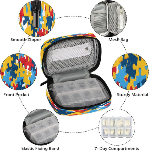 Skerhhux 7 Colorful Pattern Art Pill Case Travel Pill Organizer Weekly Day Portable with Zipper Medicine Box Pill Case