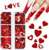 6 Grids Heart Nail Sequins 3D Holographic Nail Glitter Flakes for Valentine's Day Nail Decals for Women