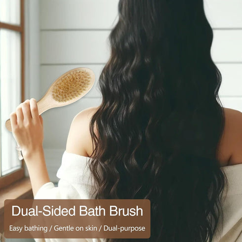 Dry Body Brush for Lymphatic Support + Cellulite Massage - Natural Bristle Skin Exfoliator for Back, Legs, and Feet - Body Scrub for Ingrown Hair and Skin Bumps