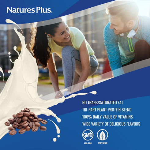 NaturesPlus SPIRU-TEIN Shake - Cappuccino Flavor - 2.25 lbs - Plant Based Meal Replacement with Vitamins & Minerals