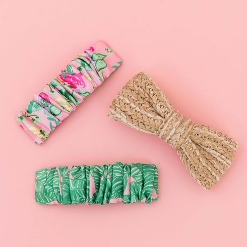 Lilly Pulitzer Hair Barrettes for Women, Cute Hair Clips/Bow Clips, Fabric Patterned Hairclip Set of 3, Assorted