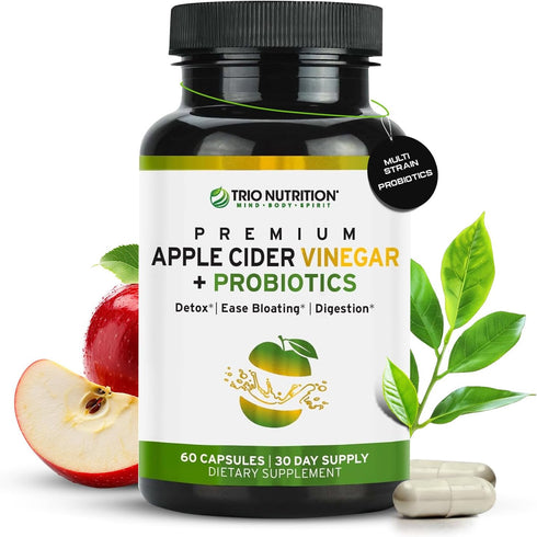 TRIO NUTRITION Apple Cider Vinegar Capsules with Multi-Strain Probiotics - Natural Sugar