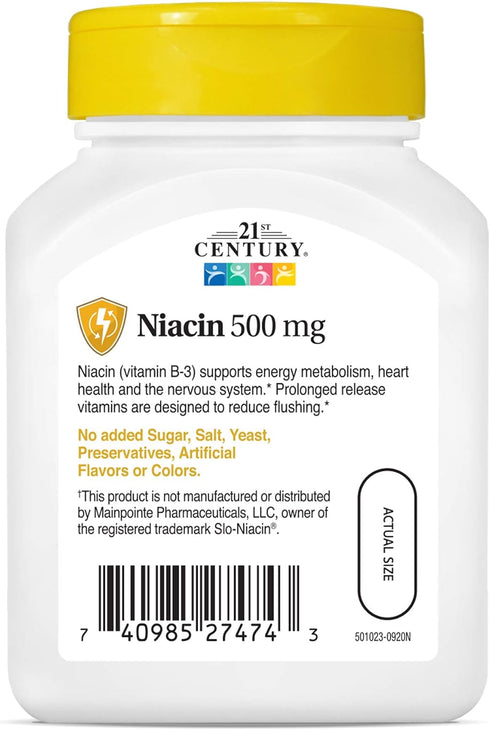 21st Century Niacin 500 mg Prolonged Release Tablets, 100 Count