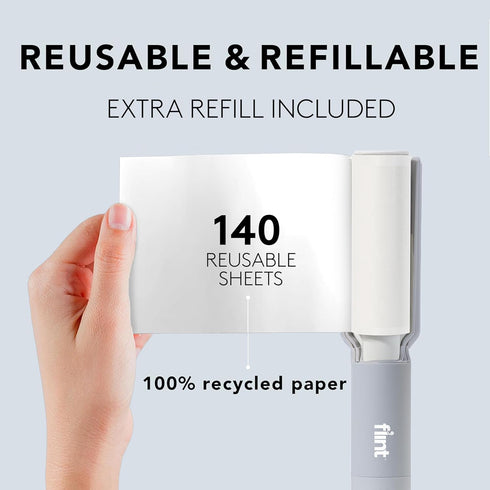 Flint Plus XL Retractable Lint Remover & Pet Hair Roller for Clothes, Refillable & Reusable Lint Roller with 140 Extra