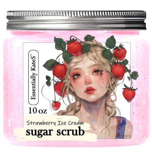 Strawberry Ice Cream Sugar Scrub, 10 oz Natural Strawberry Formula for Skin-Polishing Care