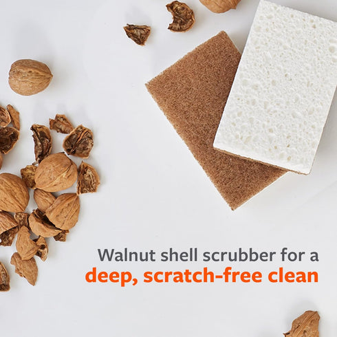 Pack 6 Full Circle Walnut and Cellulose Scrubber Sponges of Powerful, Non-Scratch Kitchen Sponges Made with Plant-Based