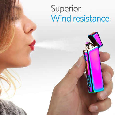 Electric Arc Windproof Plasma Lighter, USB Rechargeable with Upgraded Battery Indicator - Multichrome
