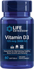 Life Extension Vitamin D3 125 mcg (5000 IU) for Bone Health, Brain Performance, Immune Support, 60 Softgels
