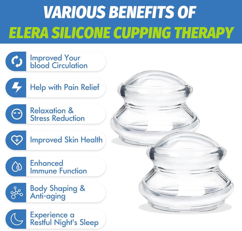 ELERA XL Silicone Cupping Therapy Sets, Professionally Designed Chinese Massage Cups for Joint Pain Relief