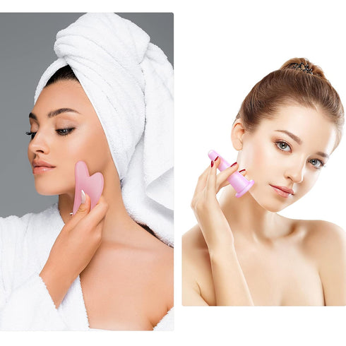 Nuanchu 4 Pieces Facial Cupping Massage Cups & Gua Sha Boards Set, Heart Shape Gua Sha Scraping Board for Face Eyes Neck