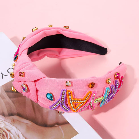 NVENF Rhinestone Beaded Knotted Headband, FRI-YAY Embellished Top Knot, Teacher Accessories, Gifts for Women