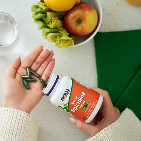 NOW Supplements, Natural Spirulina 500 mg - 120 Veg Capsules with Beta-Carotene, Vitamin B-12, Protein, and GLA