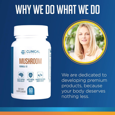 Clinical Effects Mushroom Formula 10, Natural Supplement for Focus, Mood, Brain Booster Support, 60 Veggie Capsules