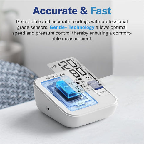Alcedo Blood Pressure Monitor for Home Use, Automatic Digital BP Machine with Large Cuff, LCD Screen, 2x120 Memory