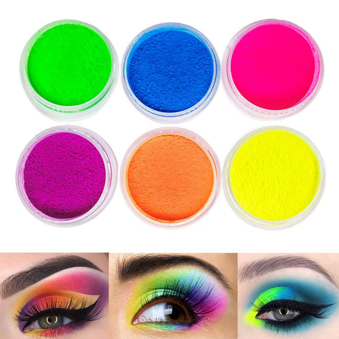 Neon Pigment Eyeshadow Powder UV Reactive Glow in Blacklight 6 Mixed Bright True Colors for Body Makeup