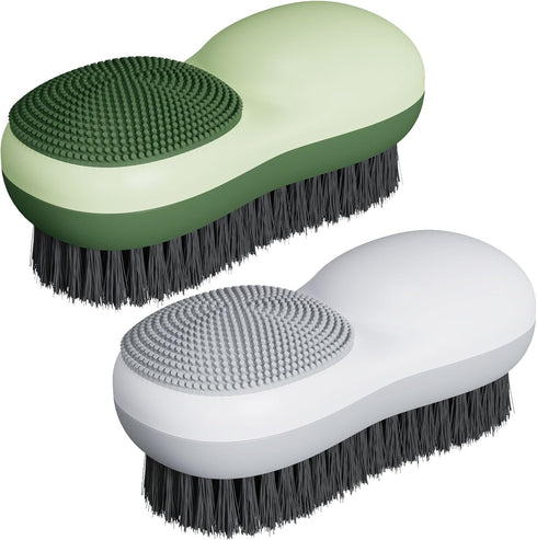 Laundry Stain Brush 2 Pack, Two-Side Soft Bristle Scrub Brush for Stain Removal, Silicone Household Washing Brush