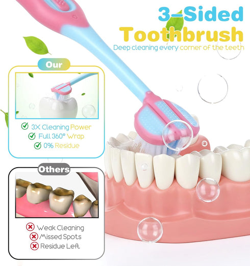 ValueBargain 4 Pack 3 3 1-12, Sided Toothbrush Kids, Soft Bristles Sided Toothbrush, Triple-Sided Design for Ages Easy