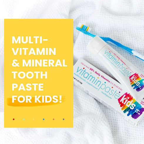 Kids Toothpaste with Daily Multivitamins B3, B5, B6, D, E, Xylitol, Calcium, Fluoride Free, 4.1oz, Bubble Gum