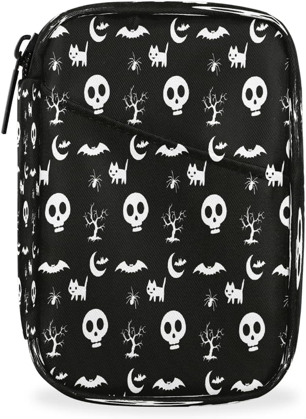 Skerhhux Skull Black Halloween Pill Case Travel Pill Organizer Weekly 7 Day Portable