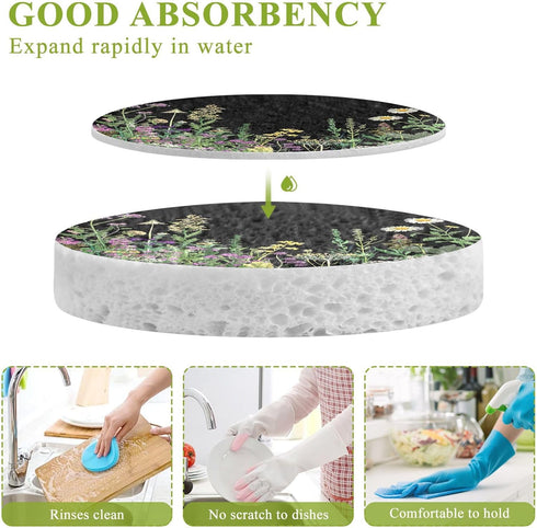 YEGAME 3 Pack Herbal Wildflower Kitchen Scrub Sponges, Pop-up Kitchen Cleaning Sponges Reusable Dish Washing Sponges
