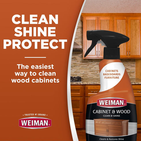 Weiman Cabinet & Wood Clean & Shine Spray - Furniture, Kitchen Cabinets, Baseboard & Trim, Fresh Almond Scent