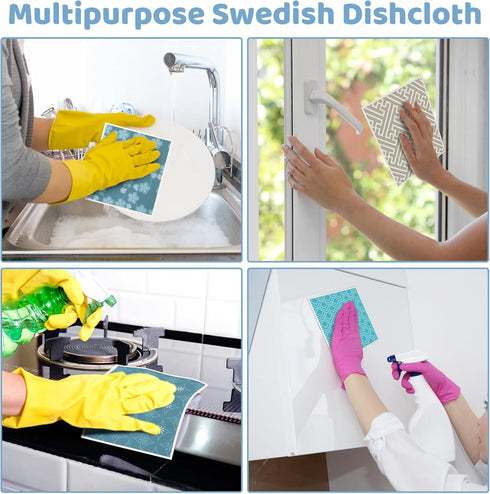 6 Pack Swedish Dishcloths for Kitchen, Reusable Paper Towels, Washable Absorbent Cellulose Sponge Cloths
