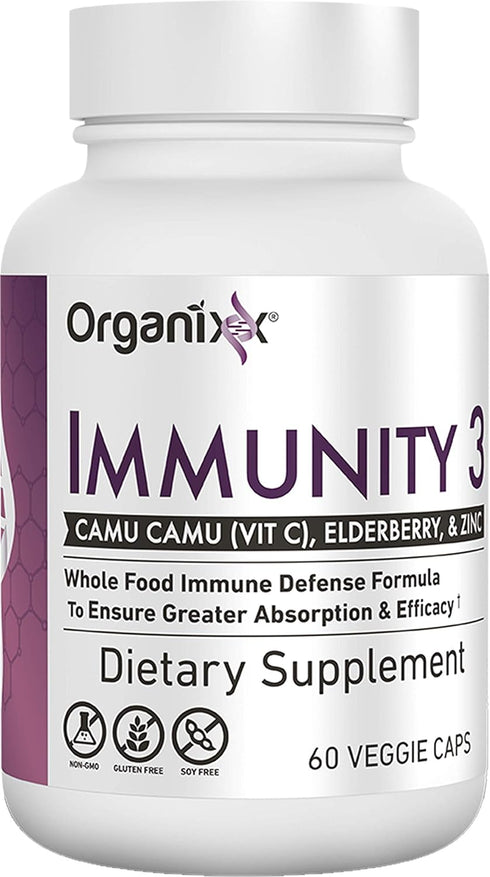 Organixx Immunity 3 Immune Support Supplement with Elderberry, Zinc, Vitamin C, 60 Capsules, Organic, Non-GMO