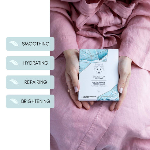 Snow Fox Skincare Arctic Breeze Rescue Mask - Peppermint Oil, Aloe Vera, Seaweed Extract | 5 Pack Organic Cotton