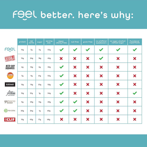 Feel Vegan Protein Bars: Keto, Gluten Free, Organic, 15g Protein, Low Sugar, Variety Pack (6 Pack)