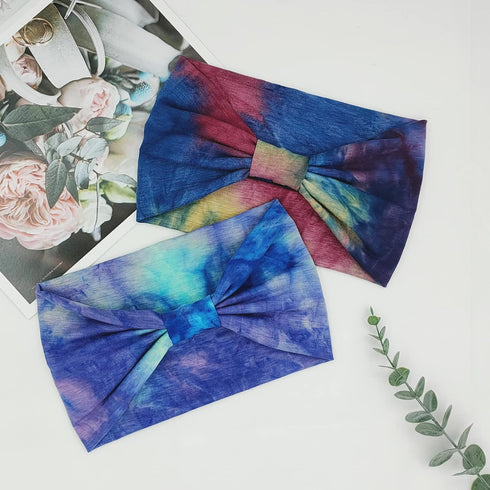 Wide Knotted Headbands for Women, African Womens Hair Wraps Tie Dye 4 Pack Stretchy Accessories