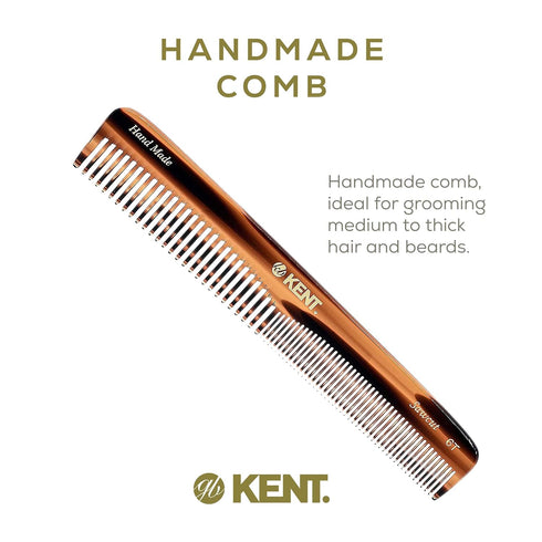 Kent 6T 6.9 Inch Double Tooth Hair Dressing Comb for Hair, Beard, and Mustache, Coarse and Fine Hair Styling, Made in