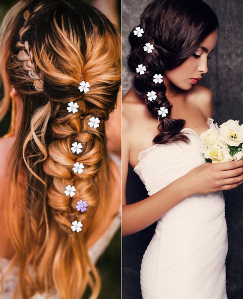 Wecoe 20 Pcs Small White Flower Hair Clips, Cute Decorative Mini Clips for Girls & Wedding Accessories