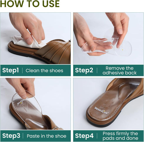Welnove Arch Support Inserts - Self Adhesive Gel Arch Supports for Flat Feet & Foot Pain Relief, Reusable