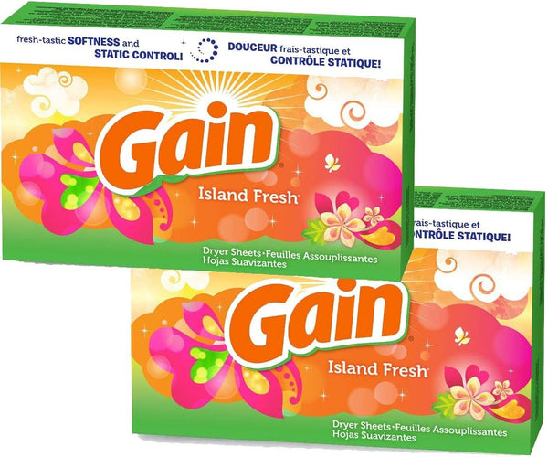 Gain Dryer Sheets, Island Fresh Scent, 34 Count Per Box, Pack of 2