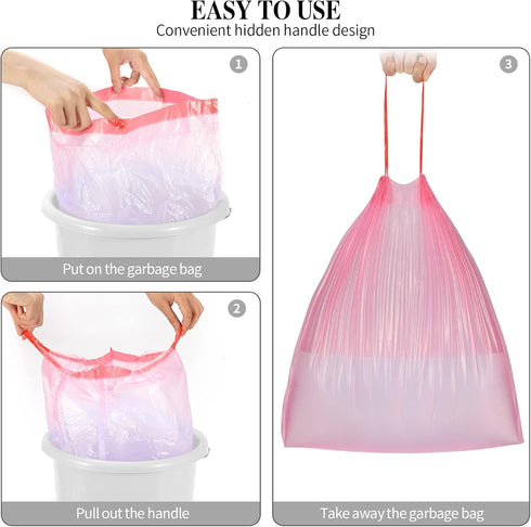 3 Rolls Drawstring Small Trash Bags, 60 Counts 4 Gallon Thicken Garbage Bags for Kitchen Bathroom Office