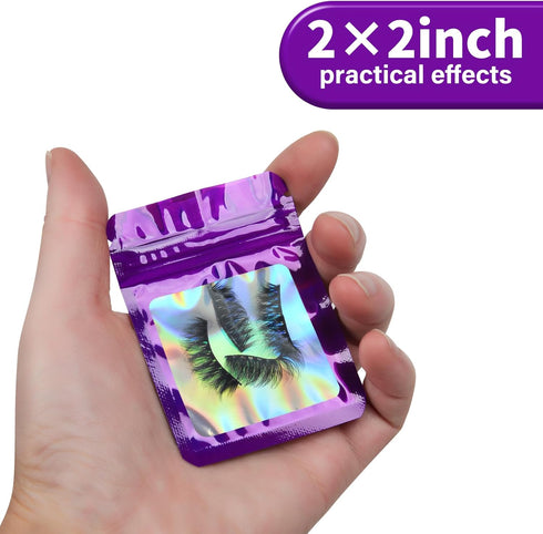 100-Pack 2×2 Inch Mylar Bags with Clear Window, Holographic Resealable Zip Bags for Small Business Jewelry