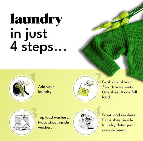 Zero Trace All Natural Laundry Detergent Sheets - Eco-Friendly Travel Detergent Sheets with Fresh Scent (144 Loads, 72