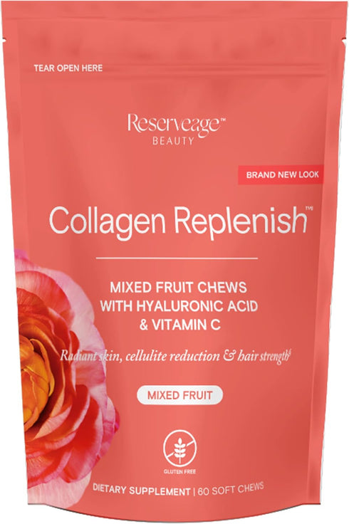Reserveage Beauty Collagen Replenish Chews, Supplement for Skin Care & Hair Growth, 60 Soft Chews (20 Servings)